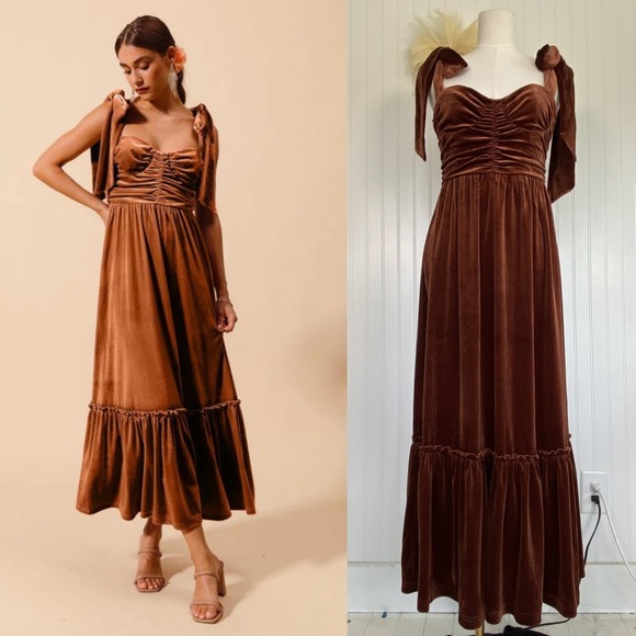 So Me Dresses & Skirts - So Me Womens Velvet Regencycore Maxi Dress Size S Tiered Babydoll Boho Cottage